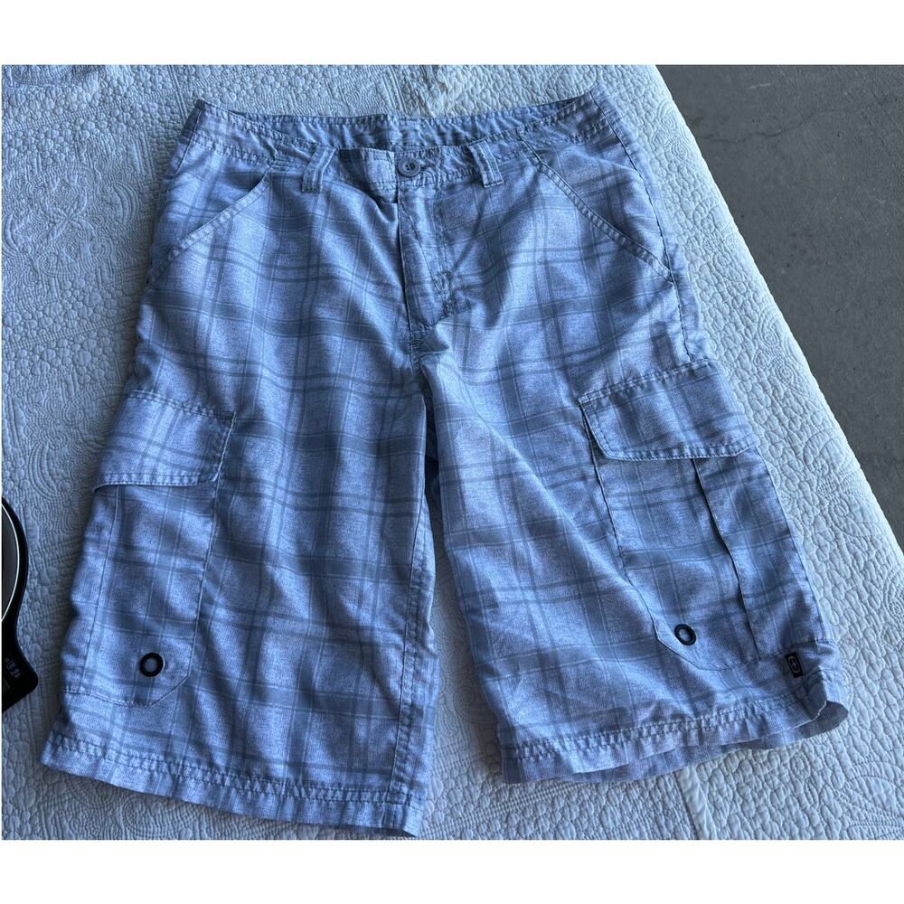 No Fear Cargo Skater Shorts Gray Plaid, men's size 32